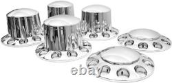 Chrome 33mm Semi Truck Front & Rear Wheel Axle Cover Lugs with Cylinder Hub Caps