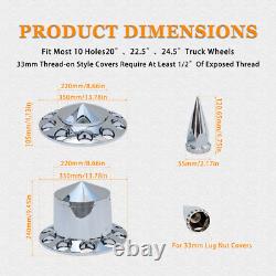 Chrome ABS 33mm Spiked Axle Cover with Thread-On Lug Nut Covers for Semi Trucks