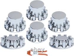 Chrome ABS Flat-Top Axle & Hub Cover Kit for Semi-Trucks, 2F4R with Lug Nut Covers