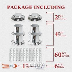 Chrome ABS Flat-Top Axle & Hub Cover Kit for Semi-Trucks, 2F4R with Lug Nut Covers
