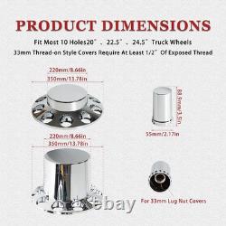 Chrome ABS Flat-Top Axle & Hub Cover Kit for Semi-Trucks, 2F4R with Lug Nut Covers