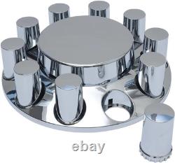 Chrome ABS Flat-Top Axle & Hub Cover Kit for Semi-Trucks, 2F4R with Lug Nut Covers