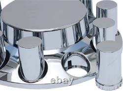 Chrome ABS Flat-Top Axle & Hub Cover Kit for Semi-Trucks, 2F4R with Lug Nut Covers