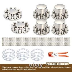 Chrome ABS Flat-Top Axle & Hub Cover withLug Nut Covers Kit for Semi Truck