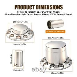 Chrome ABS Flat-Top Axle & Hub Cover withLug Nut Covers Kit for Semi Truck