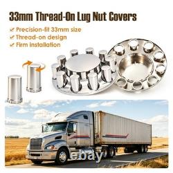 Chrome ABS Flat-Top Axle & Hub Cover withLug Nut Covers Kit for Semi Truck