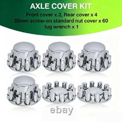 Chrome Axle Cover Kit with 33mm Cylinder Lug Nut Front & Rear for Semi Truck