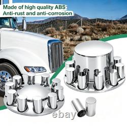 Chrome Axle Cover Kit with 33mm Cylinder Lug Nut Front & Rear for Semi Truck