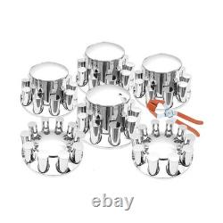 Chrome Axle Covers Hub Cover Kit for Semi Trucks 33mm Lug Nut Cover Front & Rear