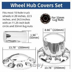 Chrome Axle Covers Hub Cover Kit for Semi Trucks 33mm Lug Nut Cover Front & Rear