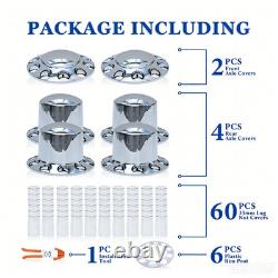 Chrome Axle Covers Hub Cover Kit for Semi Trucks 33mm Lug Nut Cover Front & Rear