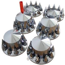 Chrome Axle Wheel Cover for Semi Truck Front & Rear Complete 33mm Lug Nut Spiked