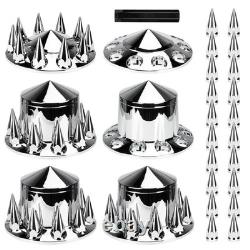 Chrome Axle Wheel Cover for Semi Truck Front & Rear Complete 33mm Lug Nut Spiked