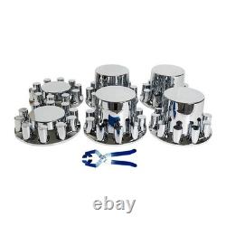 Chrome Flat Top Complete Hub Cover Kit 33mm Lug Nut Wheel Axle Covers Semi Truck