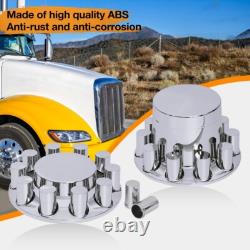 Chrome Flat Top Hub Cover Kit 33mm Lug Nut Wheel Axle Covers Complete Semi Truck