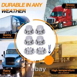 Chrome Flat Top Hub Cover Kit 33mm Lug Nut Wheel Axle Covers Complete Semi Truck