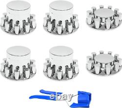 Chrome Flat Top Hub Cover Kit 33mm Lug Nut Wheel Axle Covers Complete Semi Truck