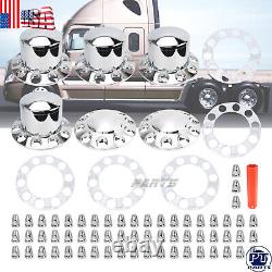 Chrome Front Axle Wheel Cover with Hub Cap 33mm Lug Nuts for Semi Truck