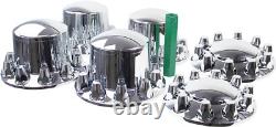 Chrome Hub Cover Kit 33mm Lug Nut Front & Rear Semi Truck Wheel Axle Covers