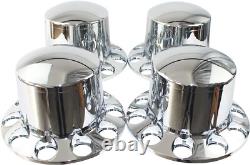 Chrome Hub Cover Kit 33mm Lug Nut Front & Rear Semi Truck Wheel Axle Covers