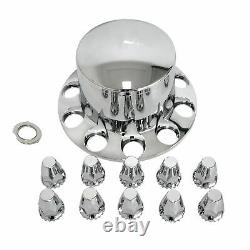 Chrome Hub Cover Kit 33mm Semi Truck Wheel Axle Covers Round Cap Front & Rear