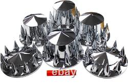 Chrome Hub Cover Kit Semi Truck 33mm Lug Wheel Axle Covers Front & Rear Spiked