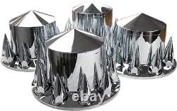 Chrome Hub Cover Kit Semi Truck 33mm Lug Wheel Axle Covers Front & Rear Spiked