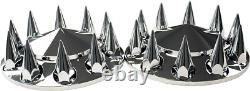 Chrome Hub Cover Kit Semi Truck 33mm Lug Wheel Axle Covers Front & Rear Spiked