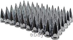 Chrome Hub Cover Kit Semi Truck 33mm Lug Wheel Axle Covers Front & Rear Spiked