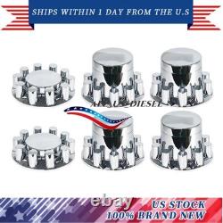 Chrome Hub Cover Semi Truck Wheel Axle Cover 33mm Lug Nut Front & Rear Complete