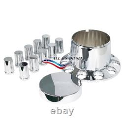 Chrome Hub Cover Semi Truck Wheel Axle Cover 33mm Lug Nut Front & Rear Complete