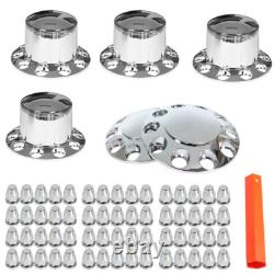 Chrome Hub Cover Semi Truck Wheel Kit Axle Cover 33mm Lug Front & Rear Complete