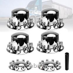 Chrome Hub Cover Semi Truck Wheel Kit Axle Cover 33mm Lug Front & Rear Complete