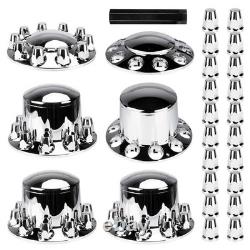 Chrome Hub Cover Semi Truck Wheel Kit Axle Cover 33mm Lug Front & Rear Complete