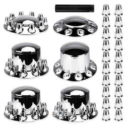 Chrome Hub Covers Kit Semi Truck Wheel Axle Covers 33mm Lug Thread-on Complete