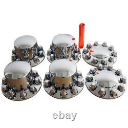 Chrome Hub Covers Kit Semi Truck Wheel Axle Covers 33mm Lug Thread-on Complete