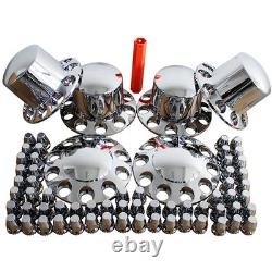 Chrome Hub Covers Kit Semi Truck Wheel Axle Covers 33mm Lug Thread-on Complete