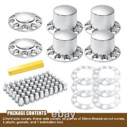 Chrome Plastic Semi Truck Wheel Axle Cover with33mm Lug Nut Front & Rear Thread-On