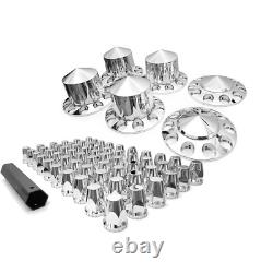 Chrome Plastic Spiked Axle Cover Set with 33mm Dome Nut Covers for Semi Trucks 6PC