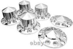 Chrome Plastic Spiked Axle Cover Set with 33mm Dome Nut Covers for Semi Trucks 6PC