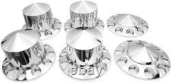 Chrome Plastic Spiked Axle Cover Set with 33mm Dome Nut Covers for Semi Trucks 6PC