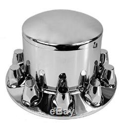 Chrome Rear Axle Wheel Cover with Hub Cap 33mm Lug Nuts for Semi Truck Set of 4