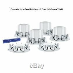 Chrome Semi Truck Front & Rear Axle Cover SET with Hub Cap 33 mm Lug Nuts