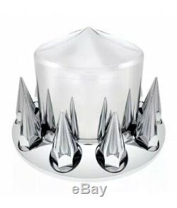 Chrome Semi Truck Front & Rear Axle Cover SET with POINTED Hub Cap 33mm Lug Nuts