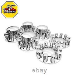 Chrome Semi Truck Front & Rear Wheel Axle Cover Hub Cap 33mm Thread-On Lug Nuts