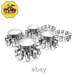 Chrome Semi Truck Front & Rear Wheel Axle Cover Hub Cap 33mm Thread-On Lug Nuts