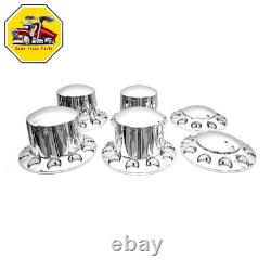 Chrome Semi Truck Front & Rear Wheel Axle Cover Hub Cap 33mm Thread-On Lug Nuts