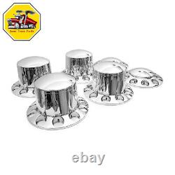 Chrome Semi Truck Front & Rear Wheel Axle Cover Hub Cap 33mm Thread-On Lug Nuts