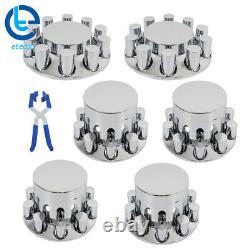 Chrome Semi Truck Front & Rear Wheel Axle Cover Hub Cap Thread-On 33mm Lug Nuts