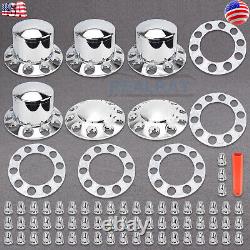 Chrome Semi Truck Hub Cover Wheel Axle Cover Center Caps 33mm Lug Nut Covers set